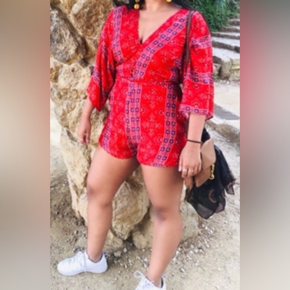 Vestique red patterned romper - worn only once! - Picture 1 of 4